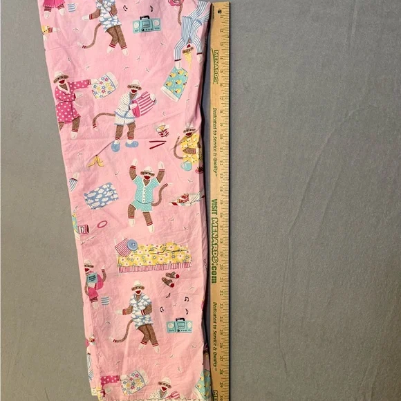 Nick & Nora Medium Pink Pajama Bottoms Sock Monkeys Pajama Party Lace Trim - Picture 8 of 9